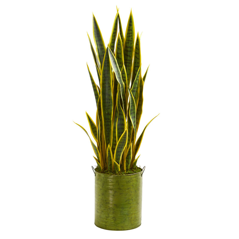 Gracie Oaks Artificial Snake Plant in Metal Planter Wayfair